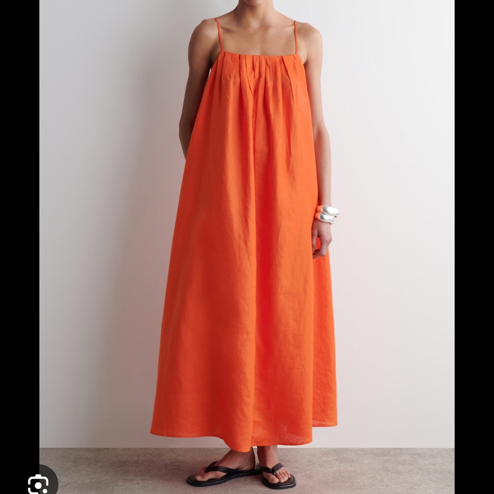 COS Pleated Linen Maxi Dress in Bright Orange - Picture 2 of 4